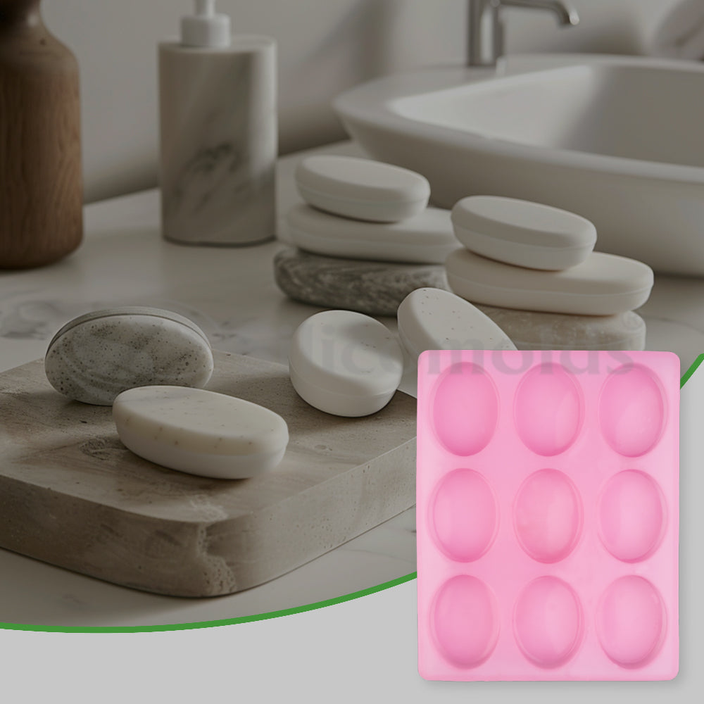 SILICOMOLDS - 100gms - Oval Shape - 9 Cavities Silicone Soap Mold-URP006SM